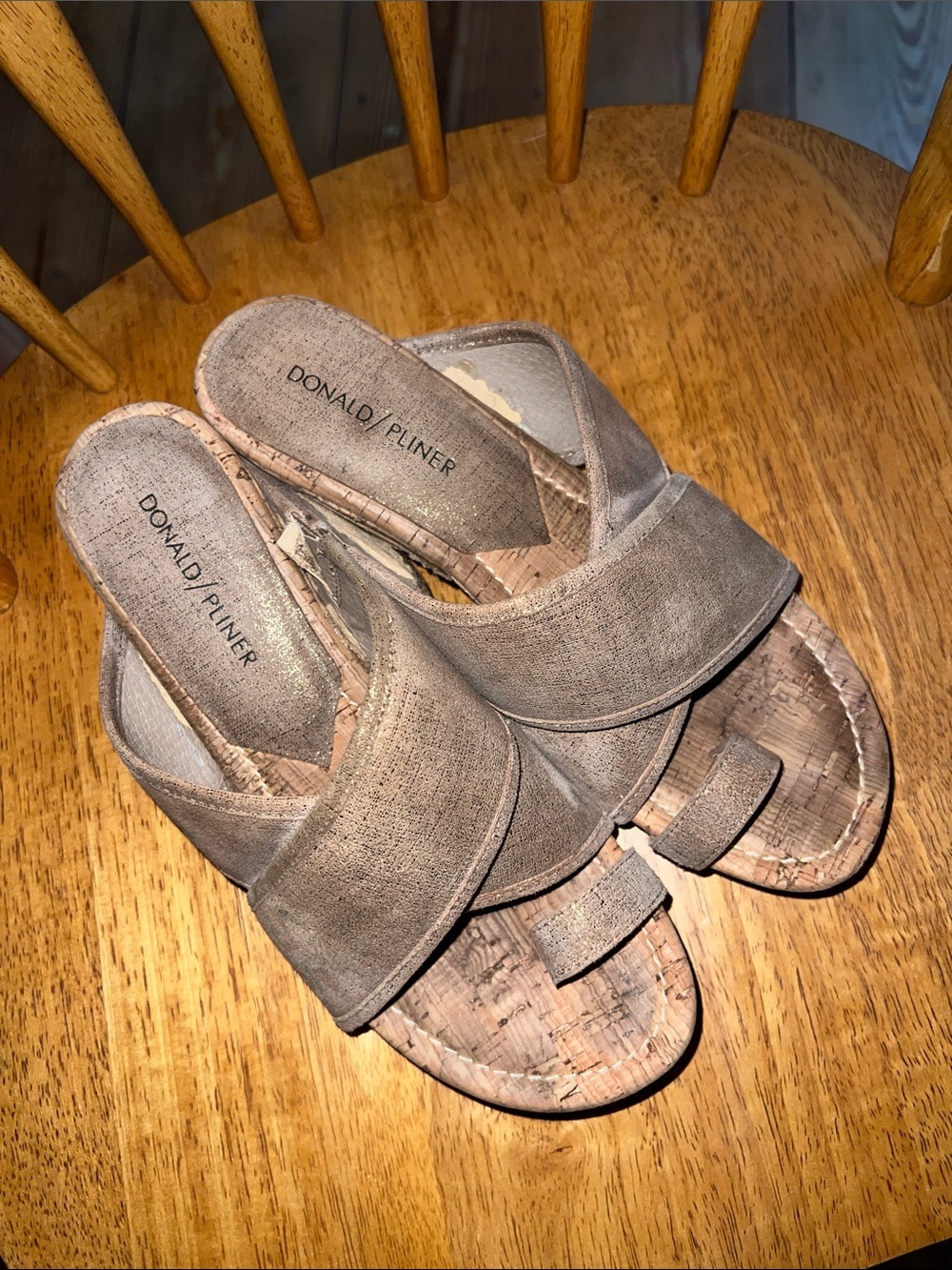Donald J. Pliner Taupe Cork Toe-Loop Slide Cork Platform Mules 8